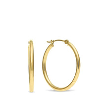 Load image into Gallery viewer, 10K YELLOW GOLD CLASSIC SHINY POLISHED ROUND HOOP EARRINGS, 2mm TUBE Size 25mm