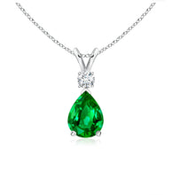 Load image into Gallery viewer, Emerald Pear shaped Pendant And Diamond (0.15ctw.)