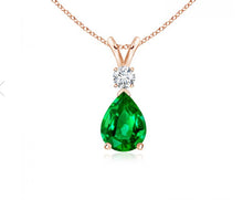 Load image into Gallery viewer, Emerald Pear shaped Pendant And Diamond (0.15ctw.)