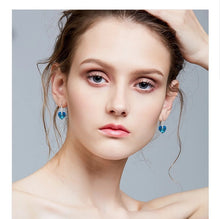 Load image into Gallery viewer, Silver 925 Drop Heart Earrings Made with Blue Sapphire Crystals From SWAROVSKI(R)