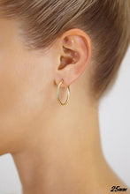 Load image into Gallery viewer, 10K YELLOW GOLD CLASSIC SHINY POLISHED ROUND HOOP EARRINGS, 2mm TUBE Size 25mm

