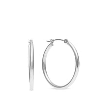 Load image into Gallery viewer, 10K WHITE GOLD CLASSIC SHINY POLISHED ROUND HOOP EARRINGS, 2mm TUBE 22mm
