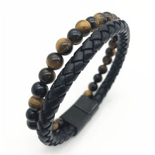 Load image into Gallery viewer, Fancy Stainless steel &amp; Genuine Leather Bracelet
