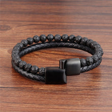 Load image into Gallery viewer, Fancy Stainless steel &amp; Genuine Leather Bracelet
