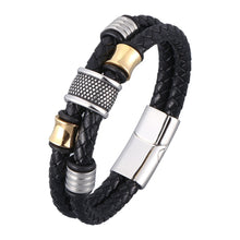 Load image into Gallery viewer, Fancy Stainless steel &amp; Genuine Leather Bracelet

