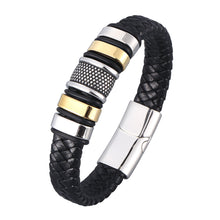 Load image into Gallery viewer, Fancy Stainless steel &amp; Genuine Leather Bracelet
