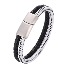 Load image into Gallery viewer, Fancy Stainless steel &amp; Genuine Leather Bracelet
