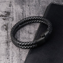 Load image into Gallery viewer, Fancy Stainless steel &amp; Genuine Leather Bracelet
