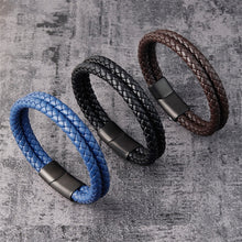 Load image into Gallery viewer, Fancy Stainless steel &amp; Genuine Leather Bracelet
