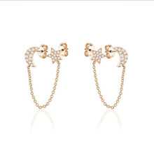 Load image into Gallery viewer, MOON STAR CHAIN  DIAMOND EARRINGS(0.25CTW) 14K Gold
