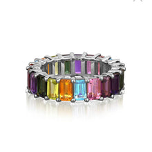 Load image into Gallery viewer, RAINBOW EMERALD CUT ETERNITY RING 14K Gold
