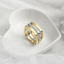 Load image into Gallery viewer, GOLD COCKTAIL PARALLELED BAR RING WITH CZ
