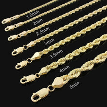 Load image into Gallery viewer, 10K Yellow Gold 1.5MM Solid Rope Chain Diamond Cut Necklace
