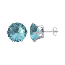 Load image into Gallery viewer, Silver Studs 6mm Made with Crystals From SWAROVSKI(R) Aquamarine
