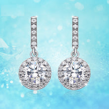 Load image into Gallery viewer, 925 Sterling Silver HALO Round Earrings Made with AAA-Zirconium
