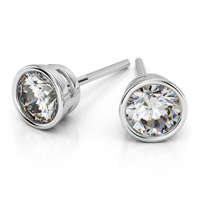 Load image into Gallery viewer, Bezel Diamond Stud Earrings In White 14K Gold
