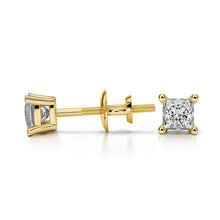 Load image into Gallery viewer, Princess Cut Diamond Stud Earrings In Yellow 14K Gold
