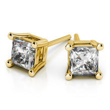 Load image into Gallery viewer, Princess Cut Diamond Stud Earrings In Yellow 14K Gold
